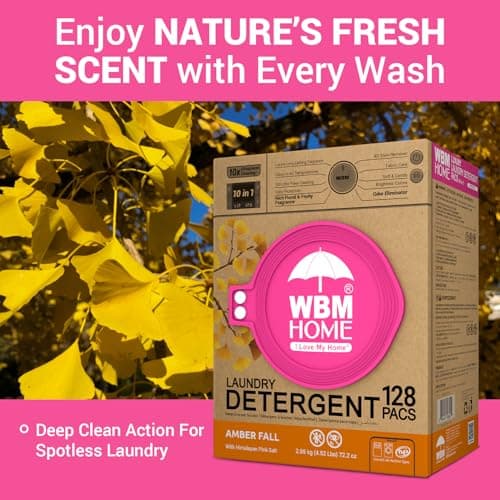 WBM Home Laundry Detergent Pods, Total 128 Count | Amber Fall Fragrance | 10 in 1 Laundry pods Detergent Ultra Power Cleaning with Plant-Based Scent, Extra Protection With 4D Stain Remover - Thumbnail 3