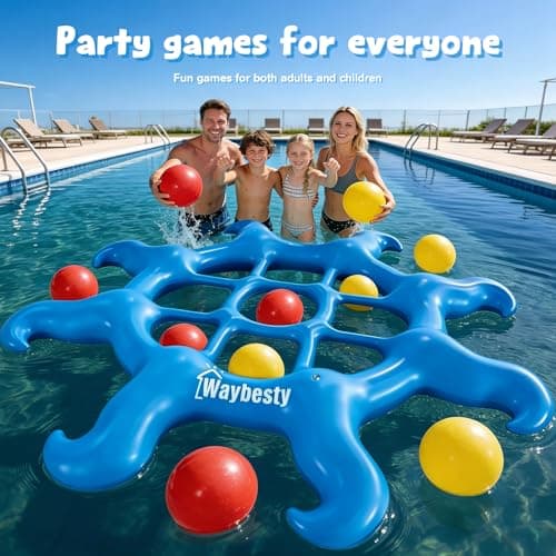 Pool Toys Game Set - Giant Inflatable Tic Tac Toe Pool Games for Adults Kids，Fun Pool Toys Pool Cornhole for 4-12, Family Pool Party Games with 10 Balls for Swimming Pool, Beach, Yards Outdoor - Thumbnail 3
