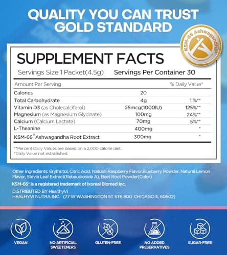 Calm Magnesium Glycinate Powder Drink Mix for Relax & Sleep Aid, Cortisol Reducer Supplements for Women Men w/ KSM-66 Ashwagandha L-Theanine Vitamin D3 Balance Mood & Stress Non-GMO Raspberry Lemonade - Thumbnail 6