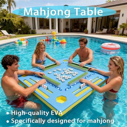 Floating Mahjong Table for Pool, 2-IN-1 Waterproof Floating Game Table for Mahjong Card Games Dominoes Poker, Adults Floating Board Pool Game Tray for Hot Tub Lake Beach Summer Pool Party Gift - Thumbnail 4