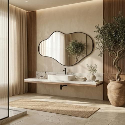 potijo Irregular Wall Mirror 24"x43" Black Abstract Asymmetrical Mirrors for Wall, Decorative Wavy Mirror for Entryway, Bedroom, Cloakroom, Living Room, Aluminum Alloy Frame