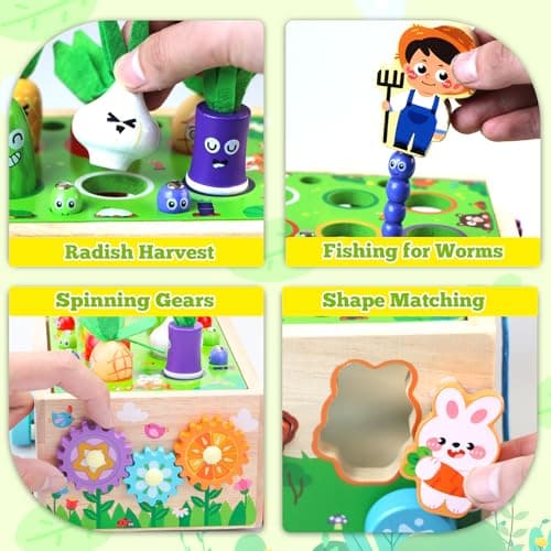 Montessori Toys for 1-3 Year Old Girls Boys|Birthday Gifts for 1 Year Old|Shape Sorting with Game Map|Wood Animal Farm Baby Toys for Baby 1+ 1-2 1st First Birthday Girl Easter Gifts - Thumbnail 4