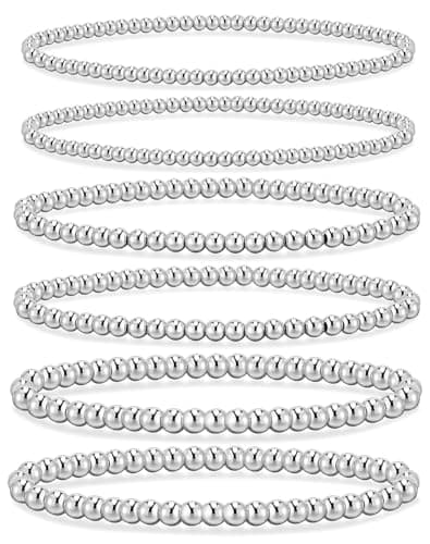 adoyi Silver Bracelets for Women, 14K Gold Plated Stackable Bead Ball Bracelet stack Set Trendy Adjustable Non Tarnish Jewelry Sets for Womens Gifts - Image 1