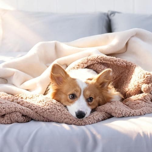 Makigued Waterproof Dog Blanket for Couch & Bed, Reversible Sherpa Fleece Pet Throw with Quiet TPU Barrier, Machine Washable Furniture Protector for Large Dogs & Cats, Throw Size 50x60 Inch, Cream - Thumbnail 6