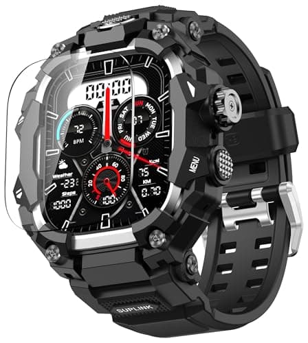 SUPLINK Rugged Case with Band for Apple Watch Ulltra 3 Band/ 1/ Ultra 2, Compatible with 49mm Apple Watch Bands Men, Protective Bumper Cover Screen Protector Kit for iWatch Bands (Silver)