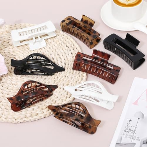 Hair Clips for Women 4.3 Inch Large Hair Claw Clips 8 pcs Square Claw Clips & Flat Hair Clips for Thick or Thin Hair French Concord Hair Barrettes Alligator Hair Accessories for Women (Leopard) - Thumbnail 5