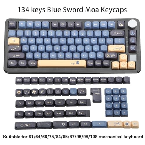 AKepopery MOA PBT Keycaps, Custom Keyboard Keycaps 60 65 75 100 Percent, 5 Side Dye Sublimation,134 Keys Set for Cherry Gateron MX Switches Mechanical Keyboard Sword Blue - Thumbnail 5