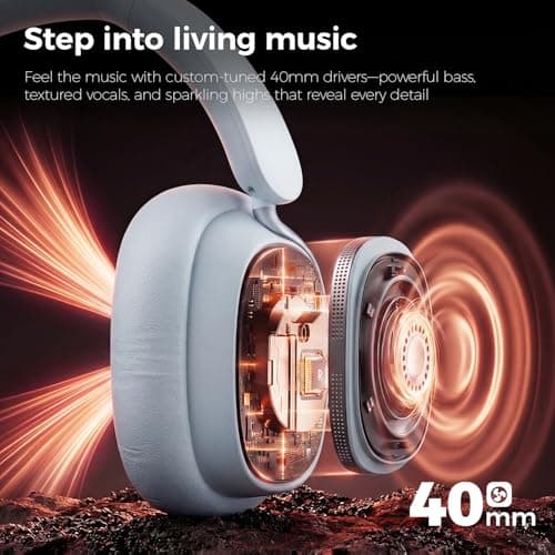havit Noise Cancelling Headphones Over Ear, Wireless Bluetooth Headphones with 132H Playtime, Fast Charge 5 Min=5H, Foldable, Dual Device, with Mic for Travel Work Office, Blue - Thumbnail 5