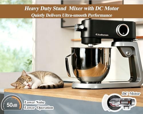 Kraftsman All Metal Stand Mixer 5.3 Quart with 4 Stainless Steel Attachments, Heavy Duty Dough Mixer with DC Motor, Lower Noise, Verstile Mixer with Power Hub, 8-Speed & Timer (Black) - Thumbnail 6