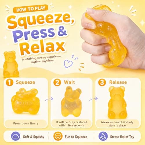 Zhgood Squishy Fidget Toys,Slow Rising Taba Bear Toys for Anxiety Stress Relief,Squishies Sensory Toy for Adults Kids Teens,Yellow Squeeze Toys for Classroom Prize, Birthday Gifts Party Favors - Thumbnail 3