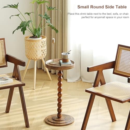 TRUNYAQI Small Drink Table, Round Drink Side Tables for Small Spaces, Wood Martini Table for Bedside and Sofa Couch, Pedestal Cocktail Coffee End Table for Living Room, Bedroom, Corners (Walnut) - Thumbnail 6