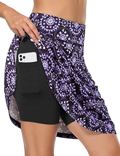 Fulbelle Skorts Skirts for Women Casual, Golf Skorts Skirts with Pocket Hight Waisted Tennis Skirts Running Purple Pattern 2XL - Image 1