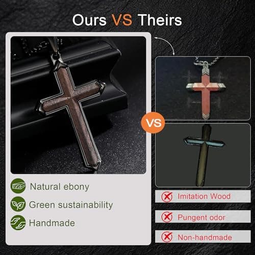 GTMJ Wooden Cross Necklace for Men Christianity Cross Necklace with Adjustable Box Chain 24-26 Inches Religious Jewelry Father Day Gifts for Men - Thumbnail 2
