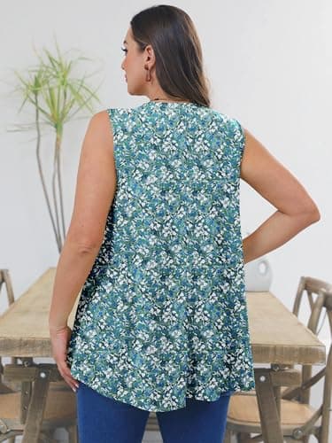 AusLook Plus Size Women's Tank Tops Monet Garden 3X Summer Casual Crew Neck Sleeveless Flowy Loose Fit Boho Tops 2025 Basic Loose Dressy Work Holiday Shirts Business Outfits - Thumbnail 2