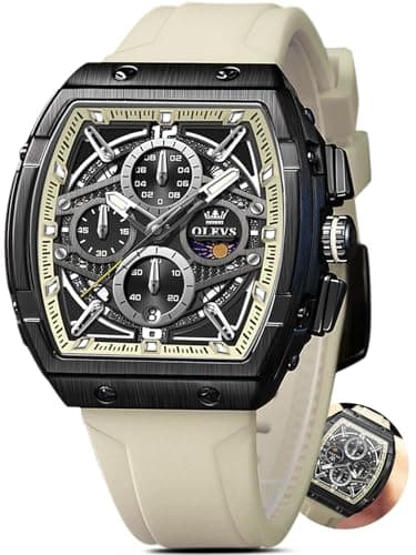OLEVS White Strap Silicone Watches Men Big Black Dial Tonneau Mens Dress Watch Fashion Chronograph Waterproof Multifunction Business Men Wrist Watch Casual Relojes para Hombres - Image 1