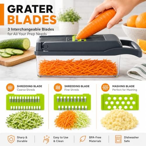 Vegetable Chopper, Onion Dicer & Mandoline Slicer with Container, Grey - Thumbnail 4