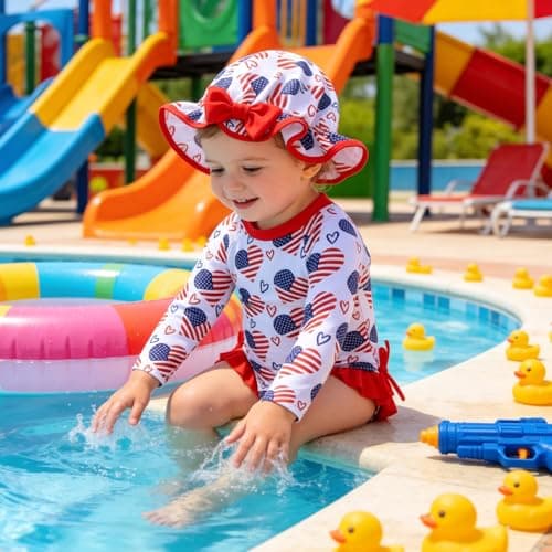 AMAWMW Infant Baby Girl Swimsuit Long Sleeve One-Piece Swimwear with Hat Rash Guard Floral Zipper Bathing Suit Beach Wear - Thumbnail 3