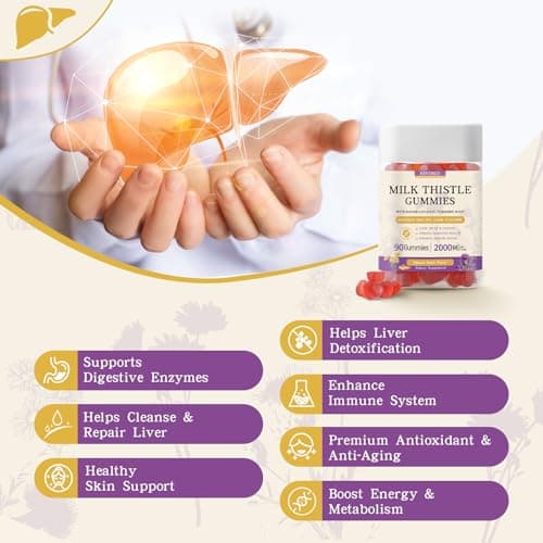 Milk Thistle Gummies with 2000MG Extract, Liver Health Support Gummies, Silymarin Milk Thistle Supplement with Artichoke, Dandelion, Turmeric Curcumin, No Sugar, for Adults, Vegan, 90 Count - Thumbnail 4