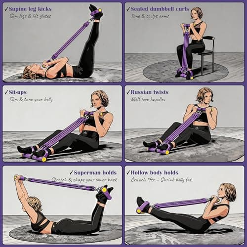 Buyborgood Upgrade Pedal Resistance Band, Multifunction Home Gym Workout Equipment with 4x25lbs Tubes for Sit Up & Arm Exercise, Black + Red - Thumbnail 6