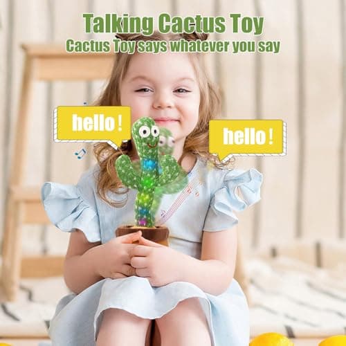 MIAODAM Dancing Cactus Baby Toy - Talking Cactus, Singing Toy, Colorful Glowing Repeating What You Say Plush Figure with 100 Songs for Kids and Adults - Thumbnail 2