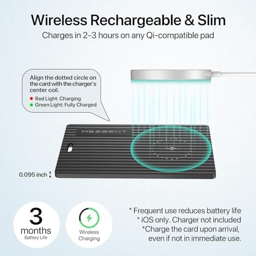MSEBENT Wallet Tracker Card, Apple MFi Certified, Works with Apple Find My (iOS Only), Rechargeable Wireless Charging Slim Bluetooth Smart Tracking Card, Item Finder for Key, Passport, Luggage, Bag - Thumbnail 3