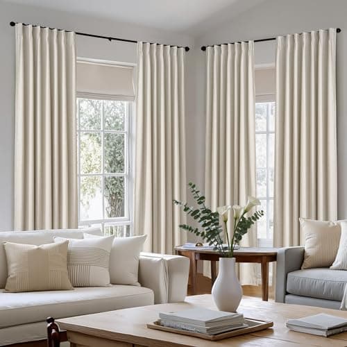NICETOWN PRO 100% Blackout Beige Curtains for Living Room, Pinch Pleated Linen Blend Window Treatments Thermal Drapes Sound Dampening for Bedroom, W40 x L108, 2 Panels - Thumbnail 5