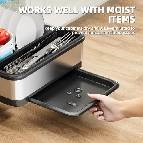 Ewaiira Stainless Steel Dish Drying Rack with Drainboard, Pull Out Cabinet Organizer 12.6" Wx16.5 D, Heavy Duty Slide Out Drawers for Plates, Kitchen Cabinets Pantry Storage - Thumbnail 3