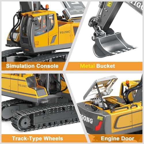 BYCICI Remote Control Excavator Toy for Boys 4-7, RC Excavator 680-degree Turns with Metal Shovel Lights & Sounds and 2 Batteries,Construction Toys Best Birthday Gifts for Boys 6 7 8 9 10 11 Year Old - Thumbnail 5
