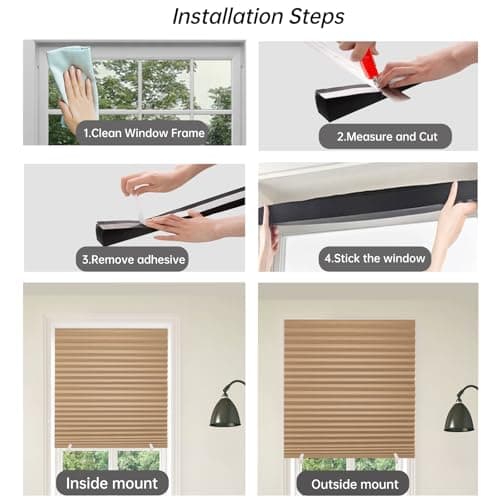 Changshade 6-Pack Temporary Light Filtering Paper Blinds for Window, Cut to Size Adhesive Paper Shades, Stick on Pleated Blinds,No Drill Easy Install,48" W x 72" H,Brown - Thumbnail 5