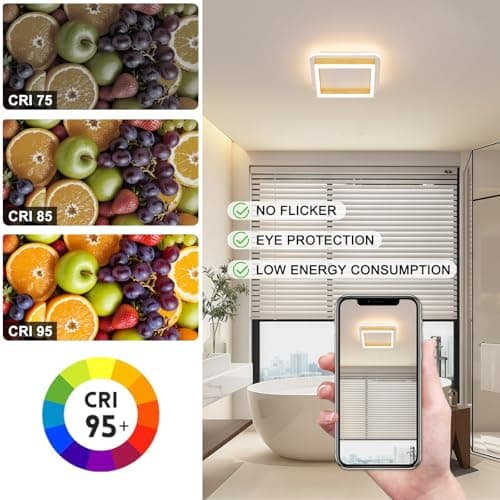 Vloitgol LED Flush Mount Ceiling Light Fixtures, 3000K-6000K Dimmable Hallway Light Fixtures with Remote Control Acrylic Square Ceiling Lamp for Kitchen Laundry Bedroom Bathroom (Gold) - Thumbnail 5