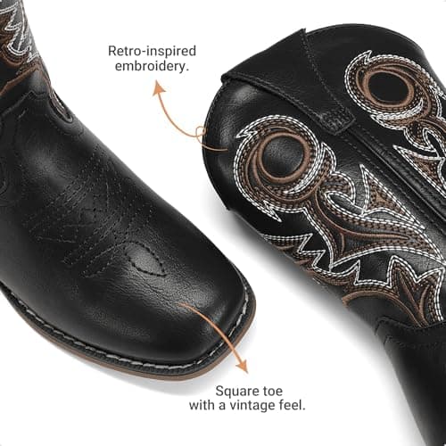 DREAM PAIRS Boys Cowboy Boots Kids Classic Western Boots Square Toe Girls Cowgirl Boots for Toddler/Little Kid/Big Kid,Size 13 Little Kid,Black,SKMB26001K - Thumbnail 3