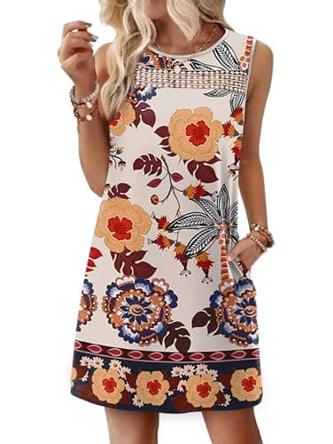 WIHOLL Spring Dresses for Women 2026 Casual Dress Summer Dresses Tank Dress Beach Vacation Essentials Clothes Elegant Classy Tropical Travel Resort Wear Hawaiian Beige S - Image 1