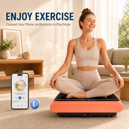 Natini Vibration Plate Exercise Machine - Whole Body Vibration Platform Machine with Pilates Bar Resistance Bands for Home Fitness Training Equipment & Weight Loss (Orange) - Thumbnail 4
