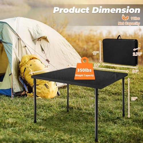 Outspurge 34" Folding Table, Portable Square Camping Card Table with Collapsible Legs & Carrying Handle, Plastic Tables for Outdoor Cooking,Camping,Picnic, Office, Party,Black - Thumbnail 3