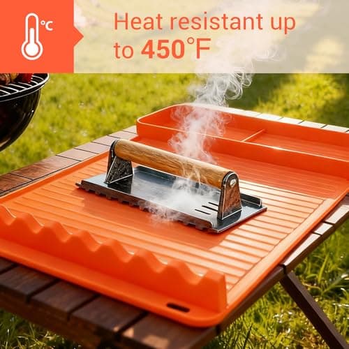 WZGUSXN 2Pack Silicone Grill Mat for Blackstone - 16x11.5 Inch Non-Slip Tool Mat with Sauce Drip Pad & Wavy Grip, Outdoor BBQ Accessories & Gifts for Men, Dad, Grilling（Orange） - Thumbnail 5