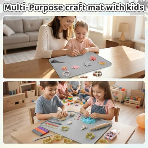 Extra Large Silicone Painting Mat for Crafts, 24”x 19” Waterproof Art Mat with Raised Sides for Paint, Clay Playdough, & Jewelry-Making (Grey) - Thumbnail 6