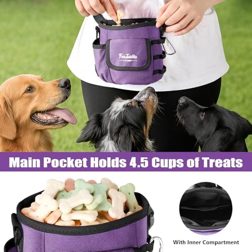FurtasticFinds Dog Treat Pouch with Quick-Release Magnetic Closure, 3-Way Wear Treat Bags, 900D Waterproof Fabric, 4 Storage Spaces, Treat Pouch for Pet Training Walking (Purple) - Thumbnail 5