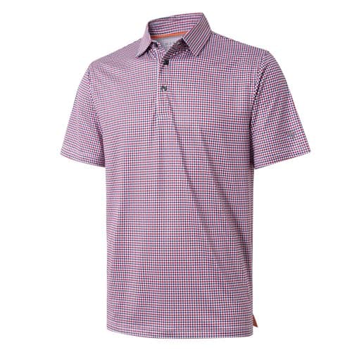 Golf Shirts for Men Dry Fit Short Sleeve Print Performance Moisture Wicking Polo Shirt Red Blue Gingham - Image 1