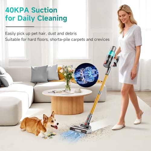 Cordless Vacuum Cleaner: Portable 6-in-1 Stick Vacuum with Anti-Tangle Brush, LED Headlight, Self-Standing, HD Display, Rechargeable Vacuum for Pet Hair, Low-Pile Carpet and Hardwood Floor-Green - Thumbnail 2
