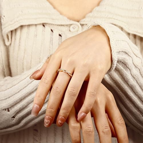 SILVERNANA 0.4ct Twisted Vine Moissanite Wedding Bands for Women, Yellow Gold Plated Sterling Silver Wave Twisted Openwork Eternity Ring Size 9.5 - Thumbnail 4