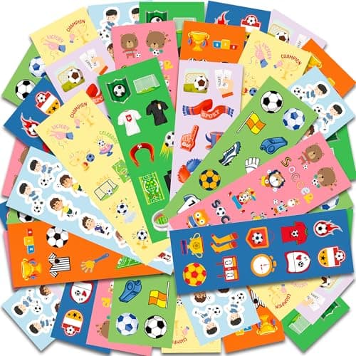 HSHFAMIIY Soccer Stickers - Soccer Party Favors - 40 Sheets with 400 Holiday Stickers Assortment, Football Games Crafts Activities Goodie Bag Stuffers Gifts for Boys Girls Kids Teens - Image 1