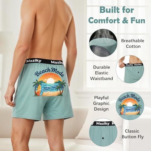 Maziky Funny Boxers for Men Novelty Mens Boxer Shorts Funny Underwear Gag Gift for Adult Christmas Birthday (US, Alpha, X-Large, Regular, Regular, Green-Beach) - Thumbnail 3