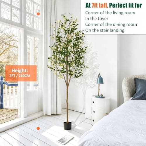 7ft Artificial Olive Trees Indoor, Tall Faux Olive Tree 7 Feet Fake Plants with Realistic Leaves Olive Silk Tree Home Office Living Room Garden Decor - Thumbnail 2