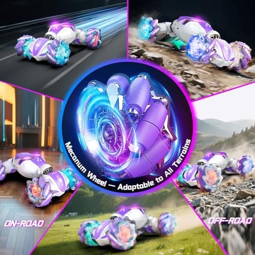 Gesture Sensing RC Stunt Car, 4WD Hand-Controlled 2.4GHz Remote Control Drift Cars for Boys Girls Age 6-8-12, All-Terrain Off-Road Twist Toy Cars with Lights Music for Birthday Gifts(Purple) - Thumbnail 3