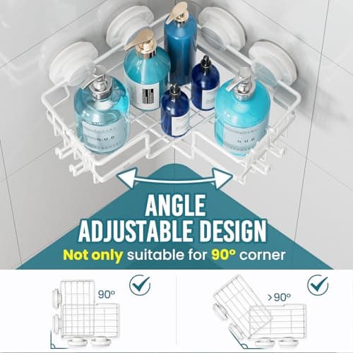TAILI Corner-adaptive Suction Cup Shower Caddy 2 Pack, Stainless Steel Rustproof Corner Shower Shelves, Drill-Free Wall Mounted Baskets, Large Capacity Removable Suction Cup Bathroom Organizer, White - Thumbnail 3