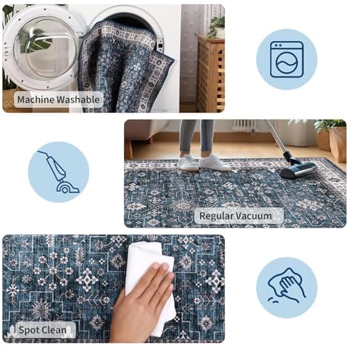 GarveeHome 5x7 Area Rug Vintage Tribal Washable Rugs for Living Room Bedroom, Soft Low Pile Non Slip Accent Floor Mat Oriental Print Throw Rug Indoor Carpet Dining Room Playroom - Thumbnail 6