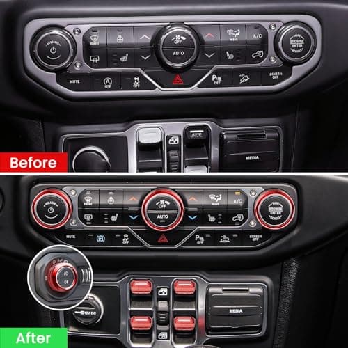 DIAMOOKY 8PCS Metal Button Knob Cover for Jeep Wrangler JL JLU 2018-2025 2026 & Gladiator JT Accessories Window Switch Button Cover Volume Radio Air Conditioner Headlight Switch Knob Cover (Thin Red) - Thumbnail 4