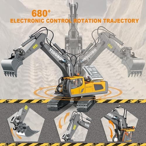 BYCICI Remote Control Excavator Toy for Boys 4-7, RC Excavator 680-degree Turns with Metal Shovel Lights & Sounds and 2 Batteries,Construction Toys Best Birthday Gifts for Boys 6 7 8 9 10 11 Year Old - Thumbnail 3