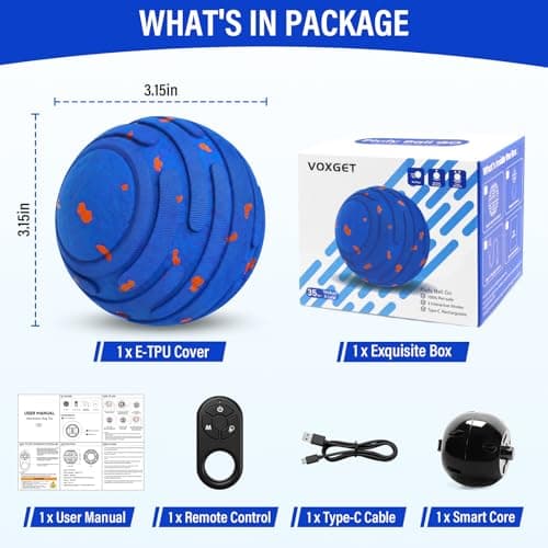 VOXGET Smart Interactive Dog Toy Ball, Automatic 3 Modes Moving Ball with Remote Control for Medium Large Dogs, Rechargeable Waterproof E-TPU Bouncing & Rotating Toy to Keep Busy (Bright Blue) - Thumbnail 6
