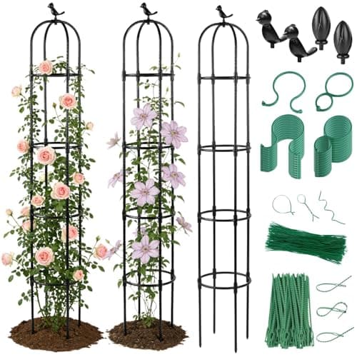 Lancisism Garden Obelisk Trellis for Climbing Plants Outdoor - 2 Pack 6.3 Ft Plant Support Round Trellis for Potted Plants Indoor - Rustproof Plastic Coated Tomato Cage for Vines Flowers Vegetable